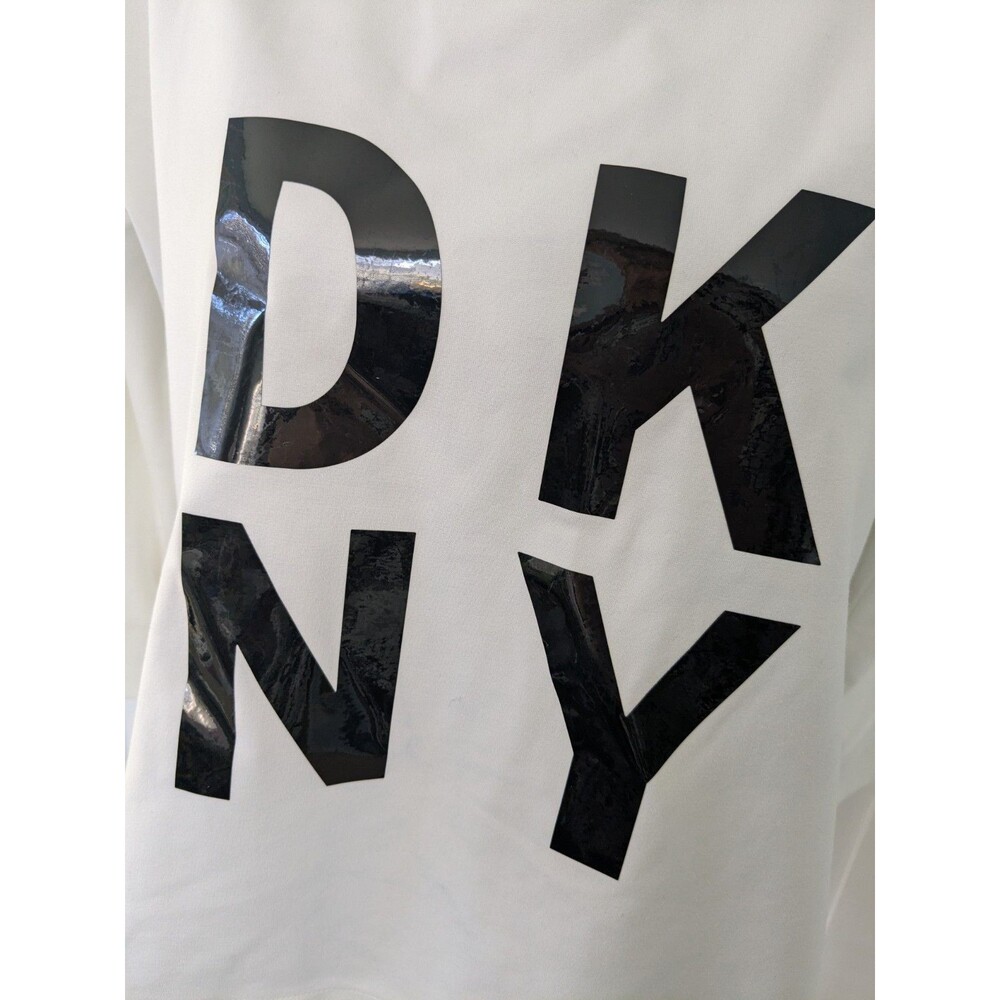 DKNY Sport Sweatshirt Womens L HighLow Bold Black Lacquer Logo Techno Athleisure - Picture 7 of 15